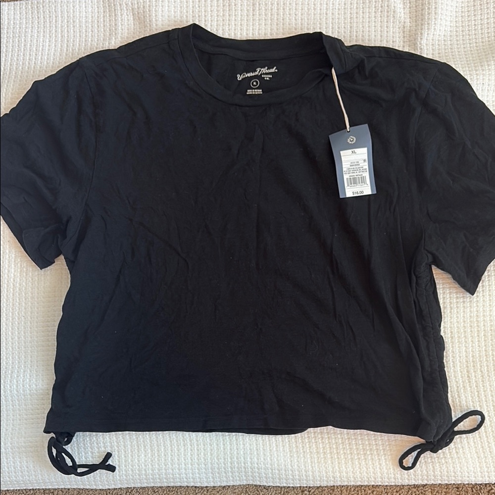 Universal Thread Black Crop Tie Front T-Shirt